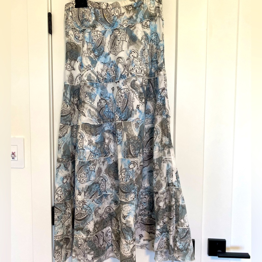 Aventura Paisley Print Organic Cotton Boho Maxi Long Flowy Skirt Size Small